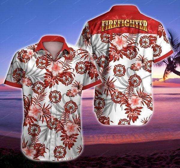 Felacia [Hawaii Shirt] Firefighter Tropical Hawaiian-ZX0284